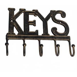 Vast Iron Metal Wall Mounted Key Holder with 5 Hooks Vintage Rustic Style